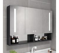 Botiquín iluminado con espejo LED con desempañador, solución de almacenamiento de baño de 2 puertas para una visibilidad sin niebla