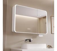 Botiquín inteligente con luces y desempañador LED, color blanco, 70 cm, elegante almacenamiento para baño, espejo iluminado moderno para un reflejo claro