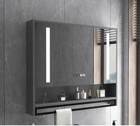 Botiquín inteligente montado en la pared con espejo LED, antivaho y atenuación continua, espejo de tocador de baño con almacenamiento y visualización de tiempo para maquillaje y aseo