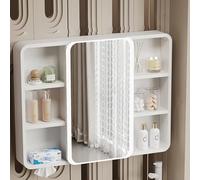 Botiquín LED con espejo y desempañador inteligente, almacenamiento de tocador de baño de aluminio con luces, espejo de belleza inteligente para una experiencia organizada y sin niebla