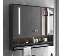 Botiquín LED para baño con barra de toalla y pantalla de tiempo/temperatura, 3 puertas, espejo HD de 5 mm, antivaho fácil de instalar, diseño moderno para almacenamiento organizado