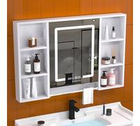 Botiquín montado en la pared con espejo con luces LED y desempañador, solución de almacenamiento multiusos para baño