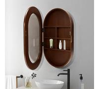 Botiquín ovalado LED con luz de 3 colores para montar en la pared, diseño reversible abierto de 180°, marrón, 40 x 70 cm, elegante solución de ira de baño