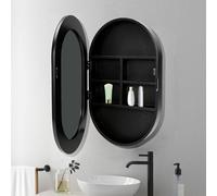 Botiquín ovalado LED con luz, espejo montado en la pared de 3 colores, abierto de 180°, reversible, izquierda/derecha, negro, 50 x 78 cm, elegante solución de ira de baño