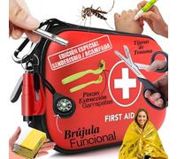 Botiquín Primeros Auxilios Senderismo con Tijeras de Trauma, Pinzas para Garrapatas, Brújula y Martillo Rompecristales - Kit Emergencia Impermeable para Coche, Trekking y Montaña