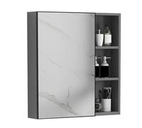 Botiquín rectangular de baño con espejo, almacenamiento de pared de aluminio para dormitorio, sala de estar y inodoro, gris, 70 x 11 x 65 cm, elegante y funcional