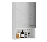Botiquín rectangular de baño con espejo, armario de pared de aleación de aluminio para dormitorio, sala de estar e inodoro, Bianco (50 x 11 x 65 cm)