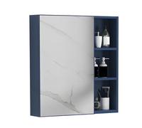 Botiquín rectangular de baño con espejo, unidad de almacenamiento de pared de aluminio para dormitorio, sala de estar y inodoro, azul, 70 x 11 x 65 cm, diseño elegante y funcional