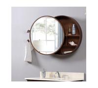 Botiquín redondo para baño con espejo, 50/60/70 cm, de madera maciza, estilo granja, diseño circular, perfecto para un almacenamiento elegante y nización.