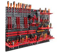 botle Estantería de pared con sistema de almacenamiento de herramientas 115 x 78 cm. Set de 58 soportes para herramientas. Portaherramientas con agujeros, estantería para taller, plástico