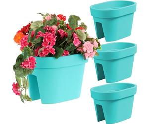 botle Juego de 3 cajas para balcón, jardineras, barandillas, balcones, macetas de barandilla, 39,5 cm, 12,3 L, color turquesa