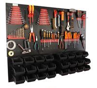 botle Pared perforada para herramientas de metal, cajas apilables + estante de pared + soporte para herramientas, juego de 51 piezas, almacenamiento de piezas pequeñas, taller de pared con 24