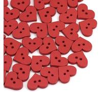 Botón, 100 piezas de 2 agujeros de madera, botón de madera de corazón rojo, accesorios de costura, decoración de accesorios de costura
