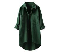 Botón Casual Long Down Tops Blusas Camisas de Mangas Femeninas (Army Green, M)