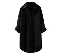 Botón Casual Long Down Tops Blusas Camisas de Mangas Femeninas (Black, XXXL)