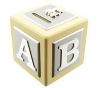 Botón Corner crema de madera caja de dinero con bañado en plata, diseño de oso de peluche