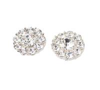 Botón de diamantes imitación transparente for coser en el centro la flor for decoración sillas boda, 15-18 MM, 5 piezas, parte trasera del vástago, color plateado(15MM 5PCS)