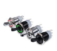 Botón de encendido y apagado con luz LED azul y amarilla de 16 mm, autoblocante, 2 posiciones, 1 NO, 1 NC, 15 A, 12 V, 220 V, 3 pines/5 pines, 1 unidad(SILVER SHELL_220V)
