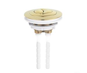 Botón de inodoro de doble descarga diseñado para adaptarse a tanques que requieren una longitud de barra de 100 mm y configuración estándar de montaje central (dorado)