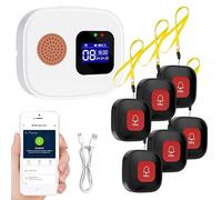 Botón de Llamada de Emergencia para Personas Mayores, Personas Mayores Wi-Fi Sistema Inteligente de Llamadas de Emergencia, 6 x SOS Botón de Llamada de Emergencia , 1 x Pantalla Digital Receptor