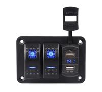 Botón de parada de arranque del motor Para camión RV barco 2 3 Gang Panel de interruptor marino impermeable 12V con voltímetro Digital LED de doble enchufe 4.2A(2 gang)