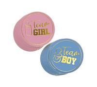 Botón de Revelación de Género,72 Pack Adhesivas Etiquetas de Pegatina Pegatinas de Revelación de Género para bebés con letras doradas de brillo Team Boy and Girl para Baby Shower Juegos de Fiesta Deco