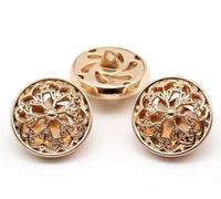 Botón de ropa de 10 piezas - Forma Hollow Flower Metal Shank Round Shaped botón de metal (20 mm, oro)