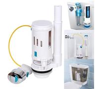 Botón de válvula de descarga dual para cisterna de inodoro, diseño ovalado cromado con tubo de desbordamiento ajustable, compatible con tomas de 0.5 y 2 pulgadas