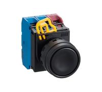 Botón plano interruptor de pulsador YW1B-M1E10R | Botón plano rojo, montaje 22mm, contacto auxiliar 1NO, auto-reset, plástico, sin luz