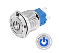Botón pulsador bloqueado 12 mm 12 V-24 V DC 3 A, logotipo de alimentación azul, interruptor luminoso LED de metal, impermeable con sello de goma, para eléctrico y electrónico