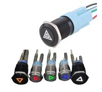 Botón pulsador de Metal antivandálico de 16mm/19mm for coche, señal intermitente doble de parada de emergencia, momentáneo/enganche de 12V con enchufe, 1 ud.(19mm-Green LED-Bl,Latching locking)