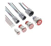 Botón pulsador de Metal de 12mm, 16mm, 19mm, 22mm, interruptor de encendido y apagado, botón Circular plano resistente al agua con luz LE * D, 12V, 24V, IP65(R Power label,19MM,Self Locking)