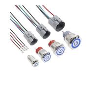 Botón pulsador de Metal de 12mm, 16mm, 19mm, 22mm, interruptor de encendido y apagado, botón Circular plano resistente al agua con luz LE * D, 12V, 24V, IP65(B Power label,16MM,Self Resetting)