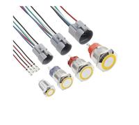Botón pulsador de Metal de 12mm, 16mm, 19mm, 22mm, interruptor de encendido y apagado, botón Circular plano resistente al agua con luz LE * D, 12V, 24V, IP65(Yellow light,19MM,Self Resetting)