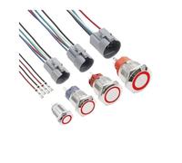 Botón pulsador de Metal de 12mm, 16mm, 19mm, 22mm, interruptor de encendido y apagado, botón Circular plano resistente al agua con luz LE * D, 12V, 24V, IP65(Red light,16MM,Self Resetting)