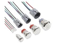Botón pulsador de Metal de 12mm, 16mm, 19mm, 22mm, interruptor de encendido y apagado, botón Circular plano resistente al agua con luz LE * D, 12V, 24V, IP65(W Power label,19MM,Self Resetting)