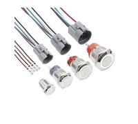 Botón pulsador de Metal de 12mm, 16mm, 19mm, 22mm, interruptor de encendido y apagado, botón Circular plano resistente al agua con luz LE * D, 12V, 24V, IP65(White light,22MM,Self Locking)