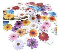 Botones 50/10 botones de madera con forma margarita y girasol for manualidades. Pintados, flor 2 agujeros. Botón plano for Navidad para bricolaje(50pcs)