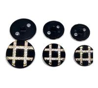 Botones Botones cubiertos de tela negra for ropa, botones de diamantes de imitación de Metal dorado, accesorios de costura DIY(20mm)