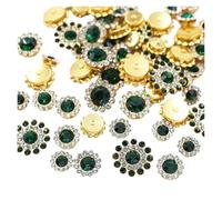 Botones Con Pedrería 100 piezas de diamantes imitación for coser con forma flor, cristales brillantes, adornos piedras vidrio, cuentas, botones, manualidades, costura for decoración ropa(Emerald,8mm)
