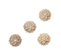 Botones Con Pedrería 4 botones con forma de corazón y flores perlas diamantes imitación for decoración ropa, for puños for mujer, cuello, camisas, abrigos, costura(Gold)