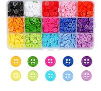 Botones Costura, 1200 Piezas Botones Coloridos de Cuatro Ojos de Resina, Botones de Pan, Para Manualidades, Costura y tejer, 15 colores, 9 mm