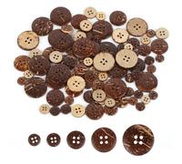 Botones de Costura de Madera Vintage - 100 Piezas de Coco Natural, 4 Agujeros, 5 Tamaños 10/12,5/15/20/25 mm - Redondos para Coser y Manualidades Decorativas