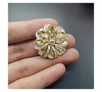 Botones de diamantes de imitación 1 pieza de botones metal 30 mm con forma flor y diamantes imitación, botón invitación, cinta for boda, accesorios costura for ropa para Costura(Gold,10pcs)
