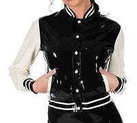 Botones De La Chaqueta De Látex En Los Bolsillos Delanteros. Capa Superior De Goma,Negro W Rojo Ciruela,XXL