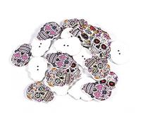 Botones de Madera con Forma de Calavera, 50 Piezas, 2.5 x 1.8 cm, 2 Agujeros, Decoración Artesanal para Ropa, Tipo B