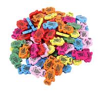 Botones de madera con forma de de dibujos animados, 100 Uds., campanas de viento de colores mezclados, decoración para álbumes de recortes, tela, suministros para manualidades de