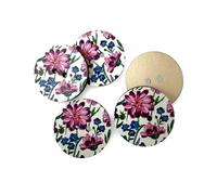 Botones de madera de 30 mm - Juego de 5 botones redondos de madera con diseño de flores - Botones para costura, tejer, manualidades y proyectos de bricolaje