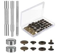 Botones de Presion 12 Set Corchetes de Presión Metálicos Botones Snaps de Presión con 4 Herramientas de Fijación para Reparar Ropa Chaquetas, Vaqueros, Correas y Trabajos de Costura 15mm (Bronce)