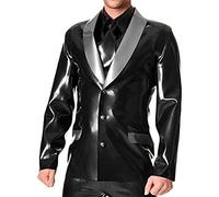 Botones De Traje De Látex, Cuello Vuelto Delantero, Solapas De Bolsillo, Abrigo De Goma, Chaquetas Superiores,Verde Manzana W Plata,XS